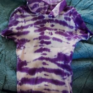 Purple and white stretchy top with a collar